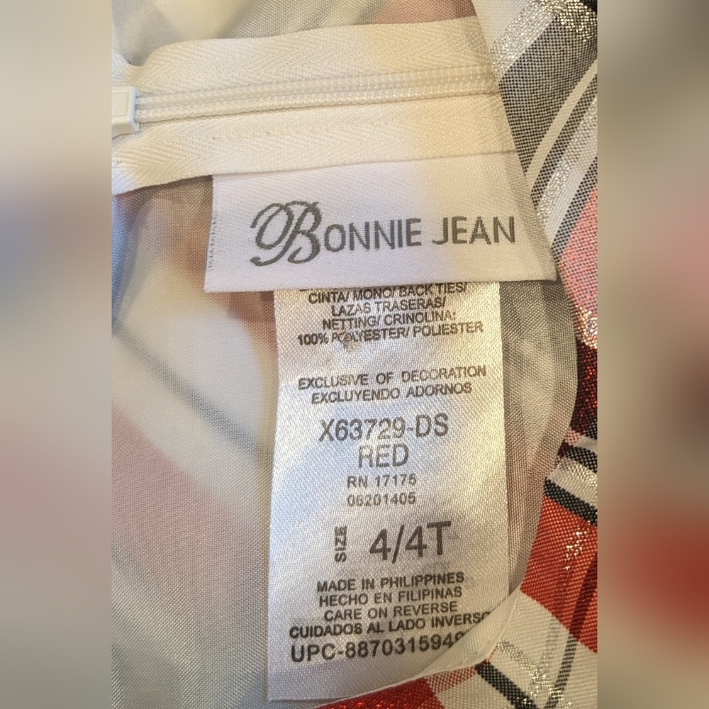 NWOT..Bonnie Jean metallic plaid Holiday party dress size 4 - Picture 3 of 7